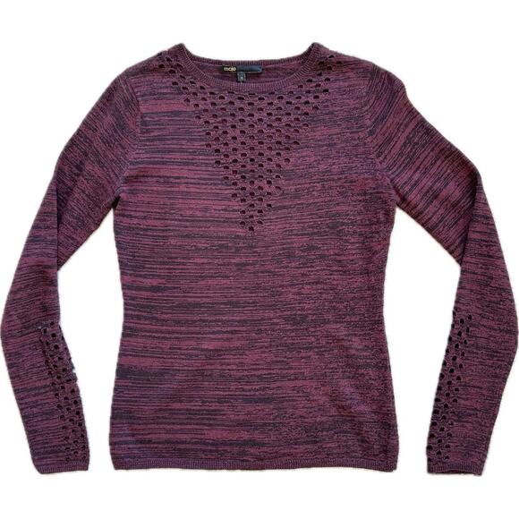 Maje Burgundy Black Cashmere Wool Blend Cut-out Mesh Sweater Size S - Picture 10 of 10